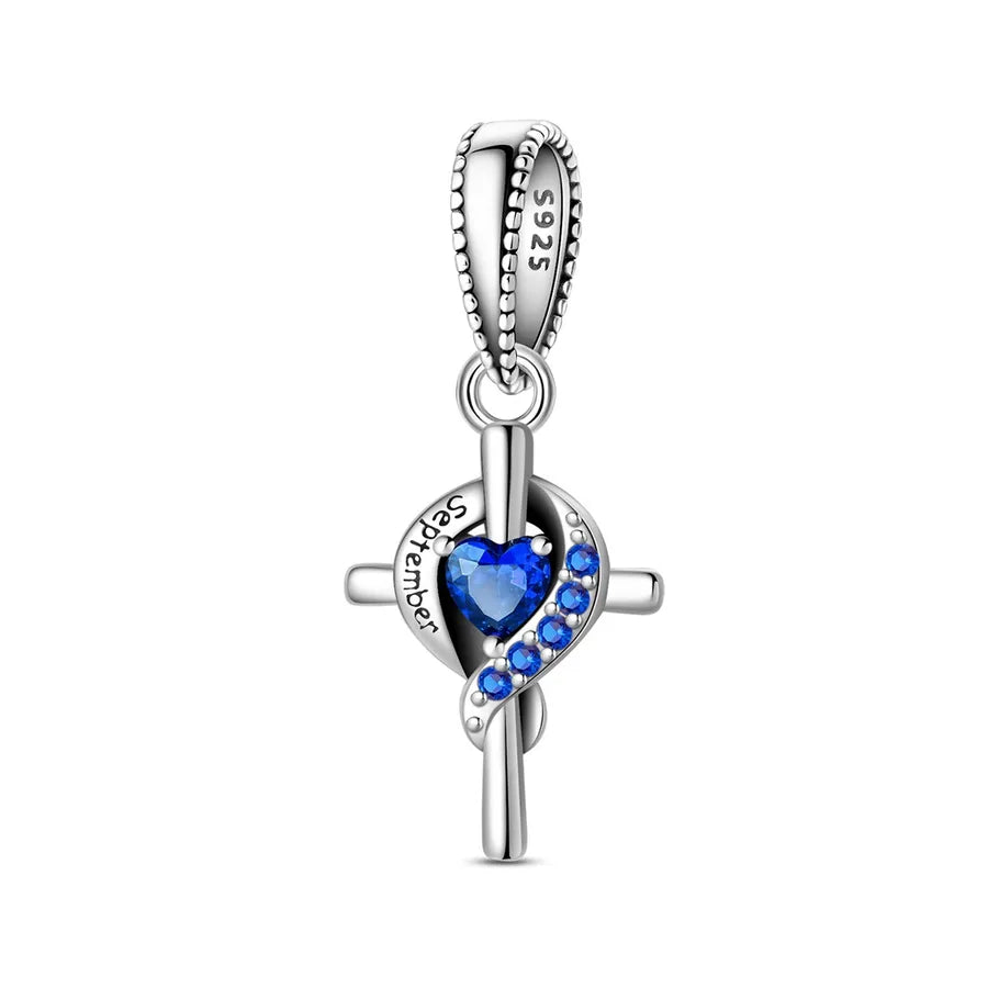 New 925 Sterling Silver Charm Birthstone Pendant DIY Jewelry Bracelet Accessories Attractive Cross Design Original Design