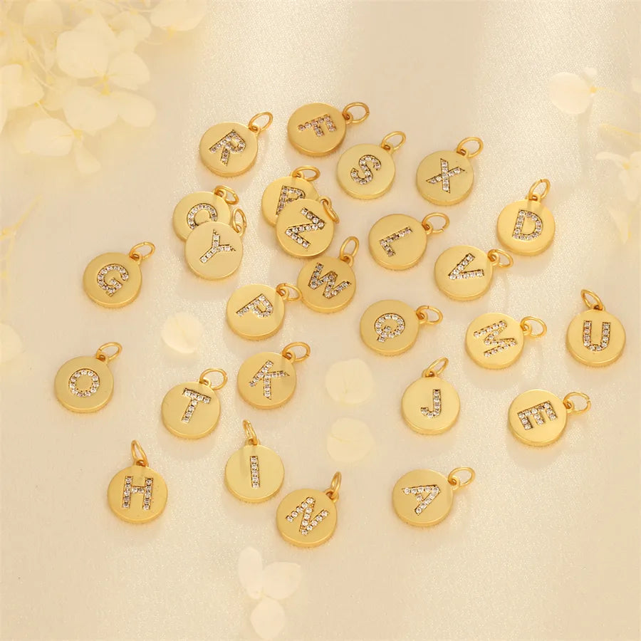 simple style letter copper plating inlay zircon 18k gold plated charms