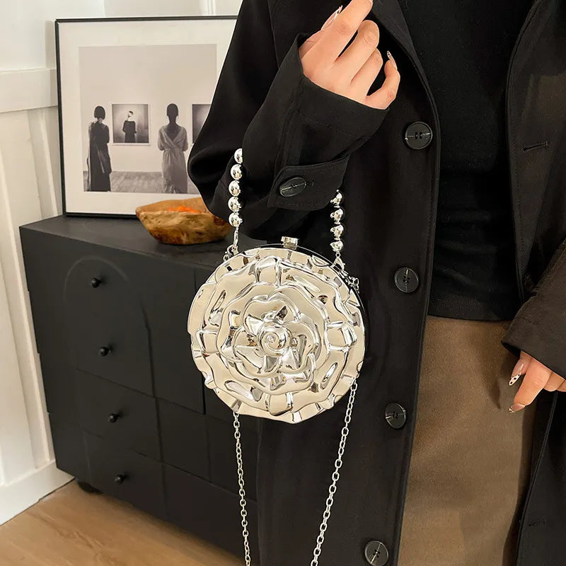 With Handle Gold With Handle Silver Not with Handle Gold Arylic Solid Color Round Evening Bags