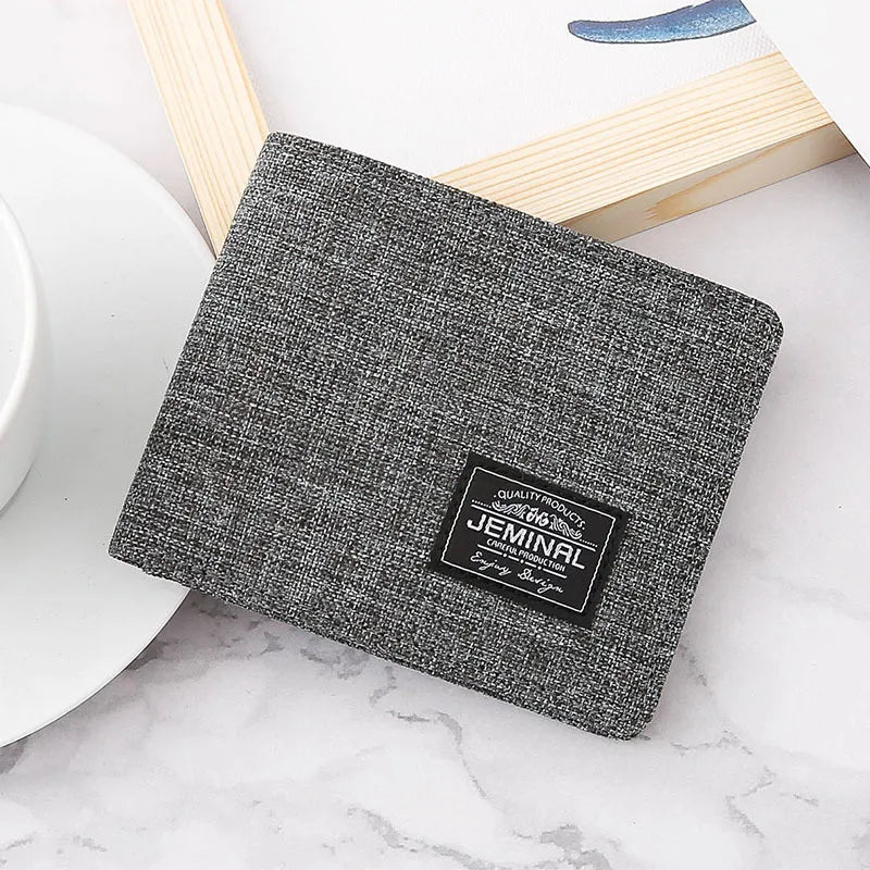 Men's Letter Canvas Grey Blue Black Flip Cover Wallets