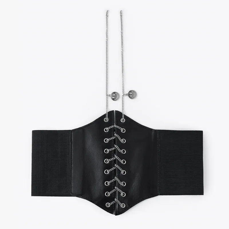 elegant butterfly pu leather chain women's corset belts 1 piece