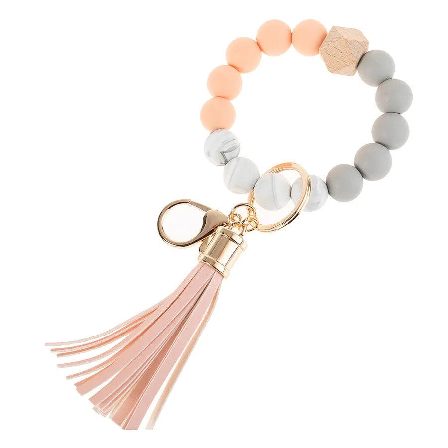 simple style color block silica gel beaded women's keychain 1 piece