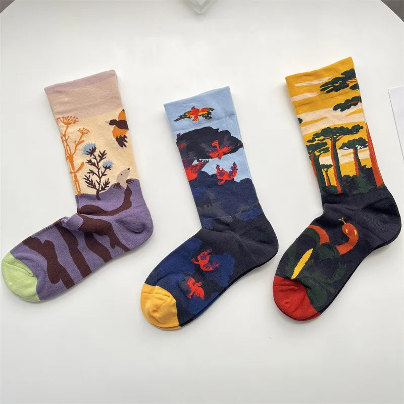 women's casual graffiti cotton crew socks a pair