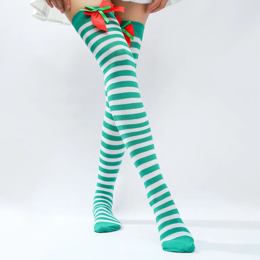 Christmas Modern Style Bow Knot Over The Knee Socks A Pair