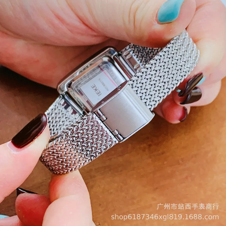 IEKE Ladies Square Watch Roman Numeral Vintage Wheat Ear Strap Versatile Luxury Quartz Watch Rectangular Dial Single Fold Clasp