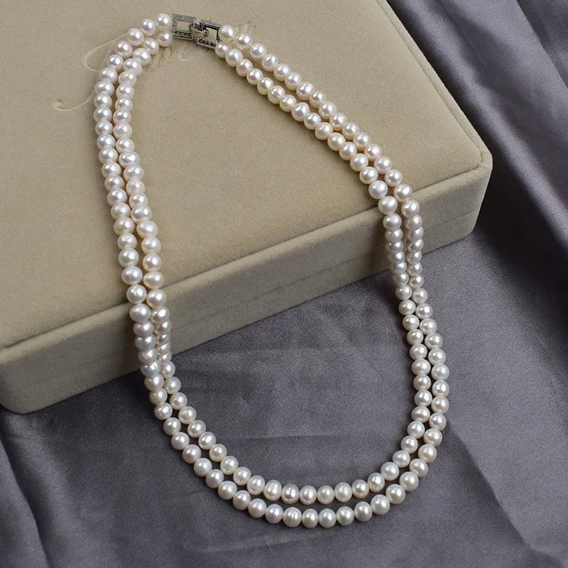 Natural Freshwater Pearl Necklace For Women 6-7m Near Round Vintage Multi-Layer Daily Qipao Elegant Fashion Clavicle Chain Jewelry