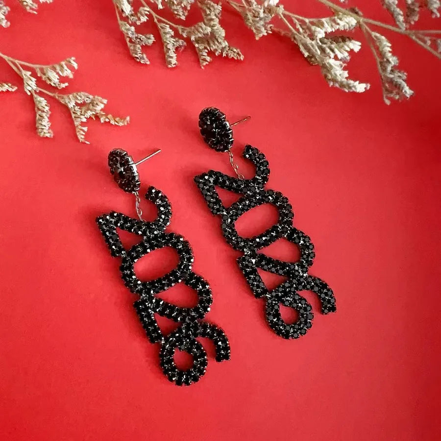 New Year 2026 Number Rhinestone Earrings Women's Christmas Gift Personalized Diamond Drop Earrings Fashion Jewelry Accessories