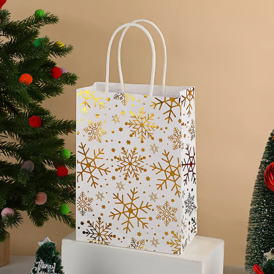 Cartoon Christmas Tree Deer Snowflake Holiday Party Gift Bags Snacks Packaging Bags Festive Design Universal Paper Bags