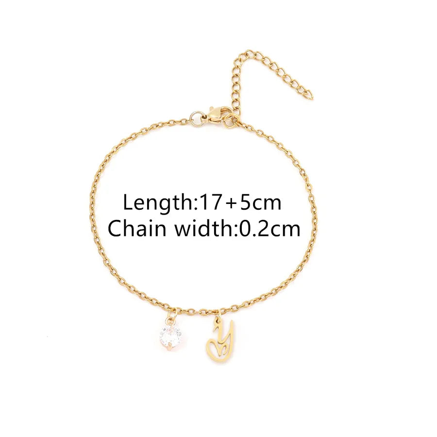 Wholesale Jewelry Elegant Simple Style Classic Style Letter Heart Shape 201 Stainless Steel Copper Artificial Crystal cable chain Bracelets