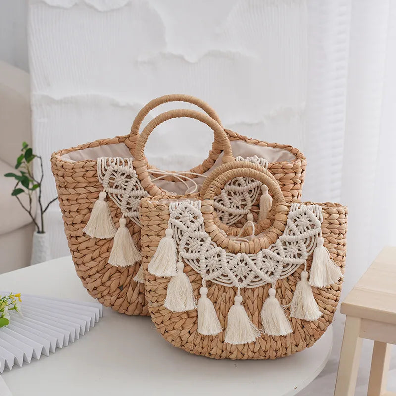 Women's Medium Aquatic Plants Solid Color Elegant Streetwear Straw Square Open Handbag