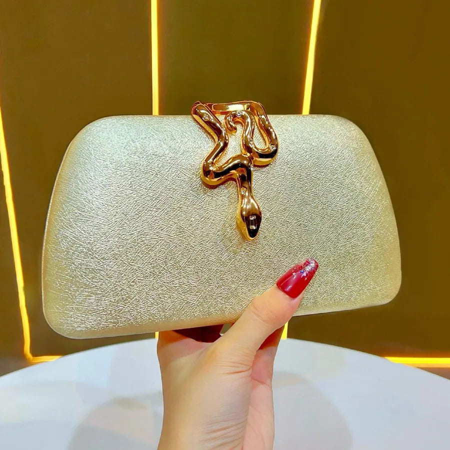 New Fashionable Ladies Snake Lock Clutch Bag Evening Party Chain Shoulder Bag Shell Shape PU Polyester Diamond Elements