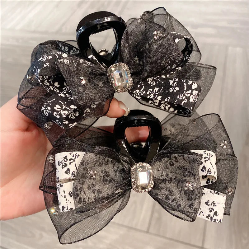 New Spring Summer Floral Silk Butterfly Knot Shark Clip Country Fresh Hair Clip Top Headwear Women's Fashion Accessories