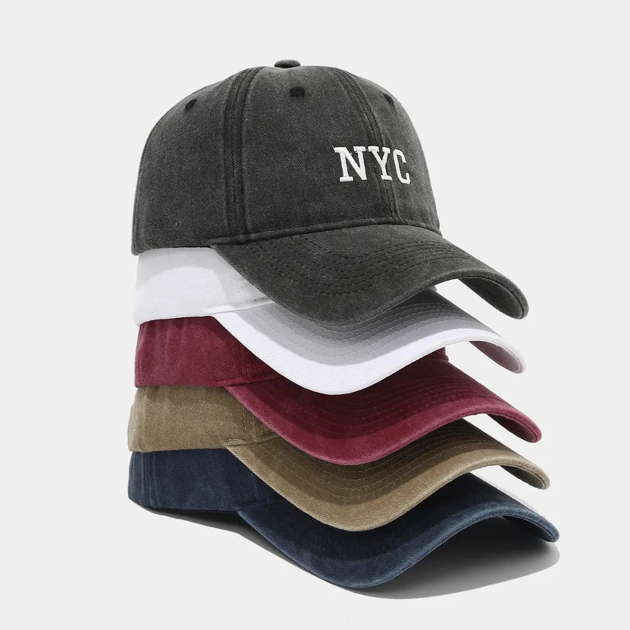Retro American NYC Letter Embroidery Soft Top Baseball Cap Women's Sporty Summer Hat Face Slimming Men's Sunshade Cap