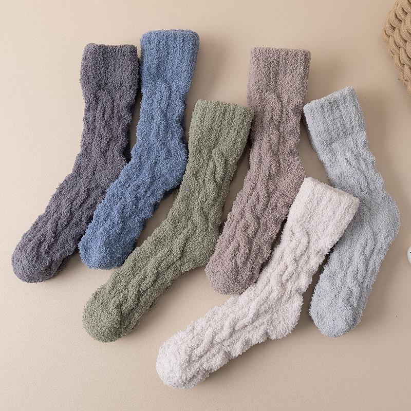 Coral velvet socks men's fleece-lined thickened home floor socks winter warm plush twist sleep stockings