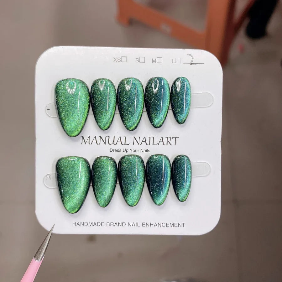Handmade Wearable Nail Art Phototherapy Finished Product Sparkling Crystal Stone Cat's Eye Removable Starry Sky Pattern Simple Style