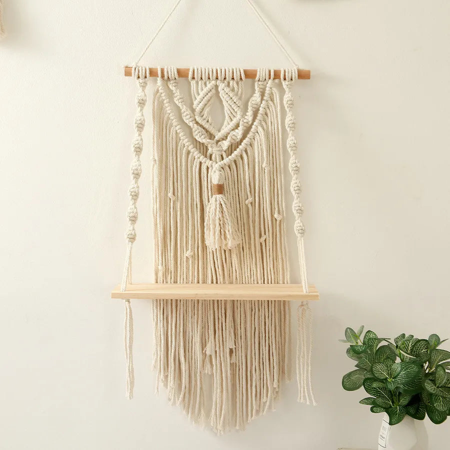 New Hand-woven Tapestry Shelf Cotton Rope Wall Hanging Bohemian Storage Rack Hotel Homestay Children's Room Hanging Decoration