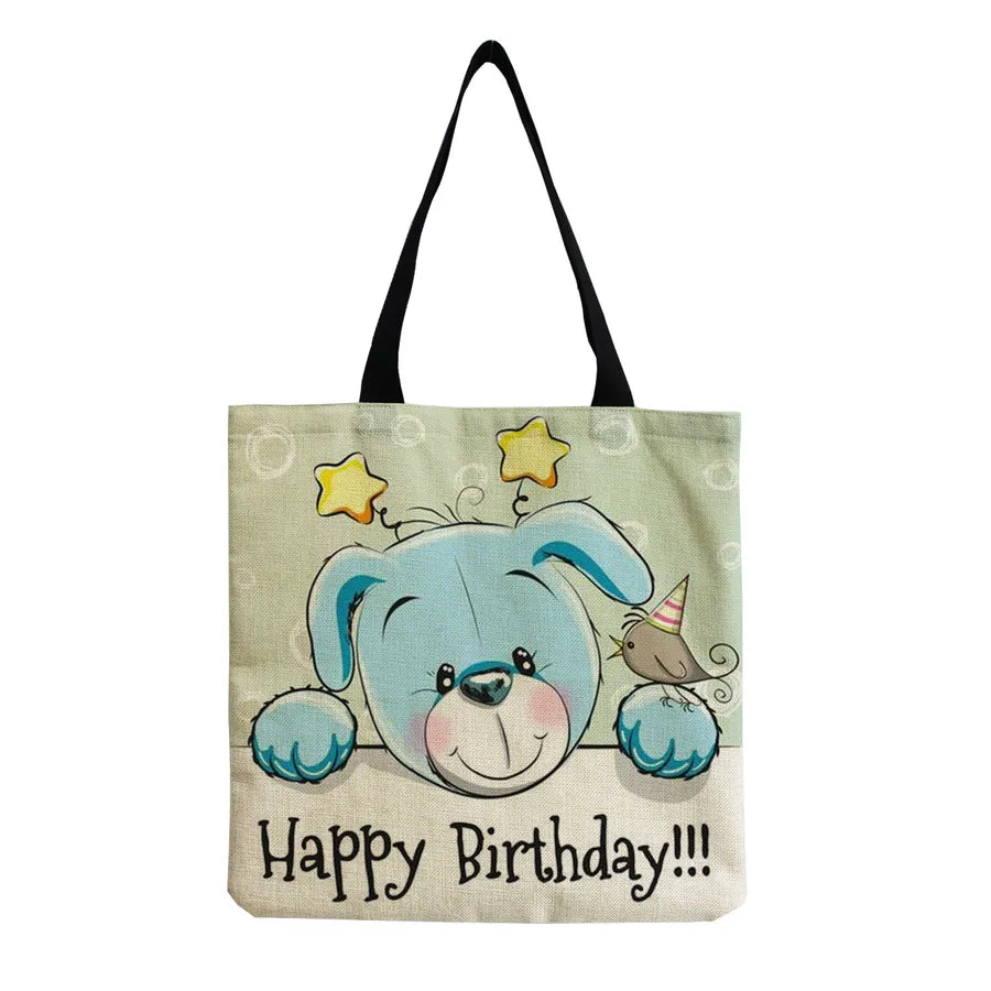 Women's Cute Animal Cartoon Linen Shopping bags