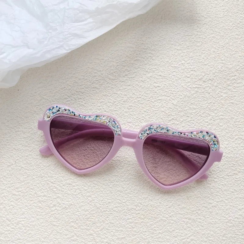 Cute Vacation Heart Shape Pc Resin Special-Shaped Mirror Sequins Full Frame Kids Sunglasses
