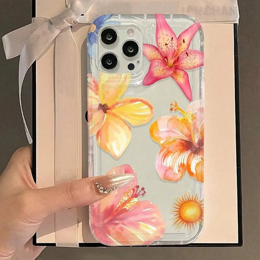Sunflower Design Phone Case For Apple 16Promax 15Plus Transparent 14 Luxury 13 Airbag 12 11 Frosted TPU Fairy New Oil Painting Style