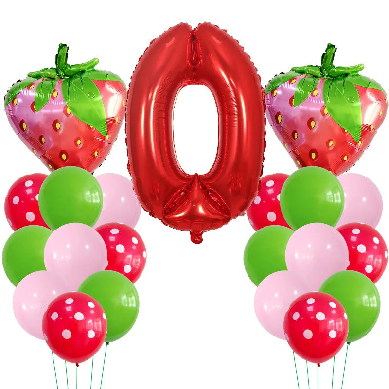 Casual Cute Number Strawberry Aluminum Film Birthday Festival Balloons