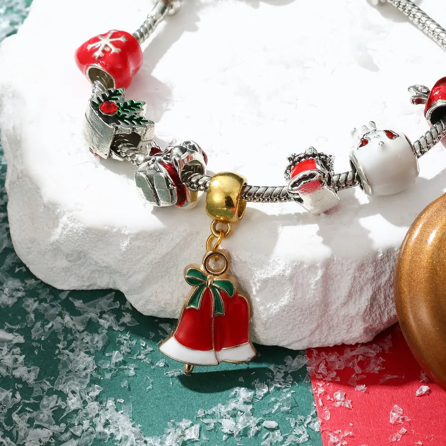 Hot-Selling Christmas Gift DIY Beaded Large Hole Beads Red Heart Snowman Apple Bell Children's Bracelet for Girls
