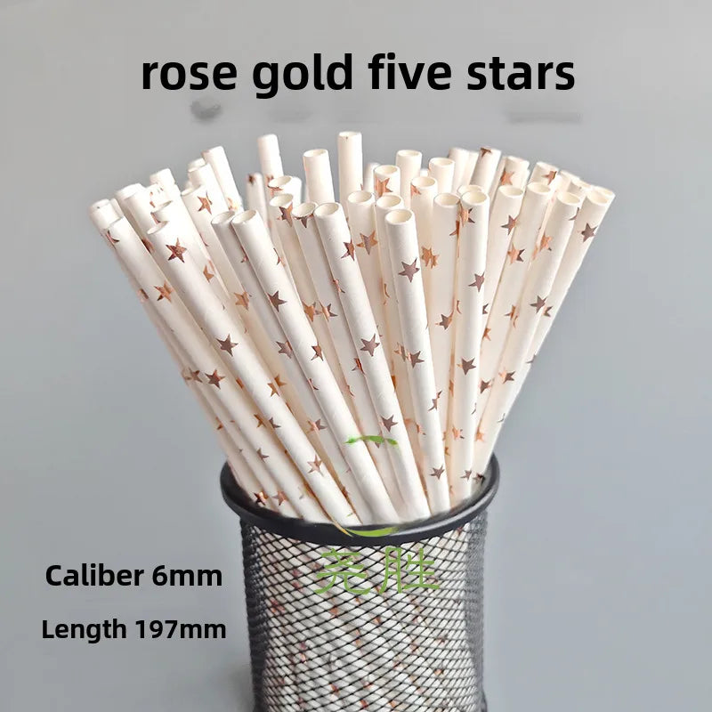 Rose Gold Paper Straw Creative Disposable Paper Party Pastry Beverage Decorative Straw