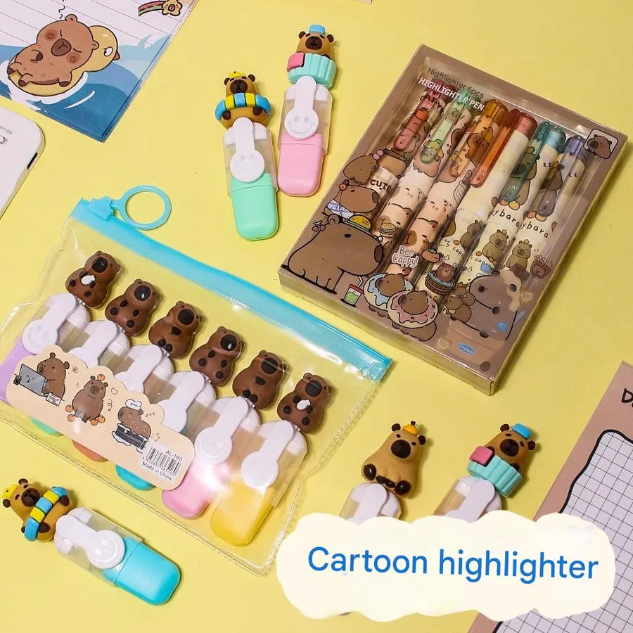 Cute Capybara Fluorescent Pen Student Only Large Capacity Children Color Pencil Thick Transparent Color Soft Head Oblique Head Marking Pen