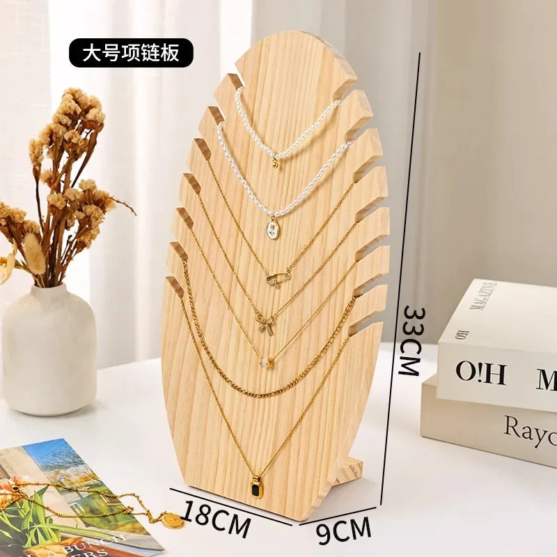 Simple Solid Wood Necklace Bracelet Jewelry Display Stand Artistic Style Banana Leaf Pattern Storage Rack For Stall Selling