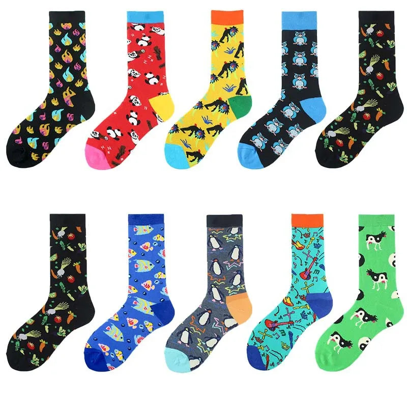 men's casual geometric cotton crew socks a pair