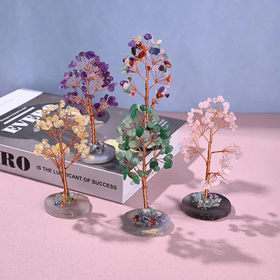 Elegant Handmade Simple Style Tree Natural Gemstone copper wire Ornaments Artificial Decorations
