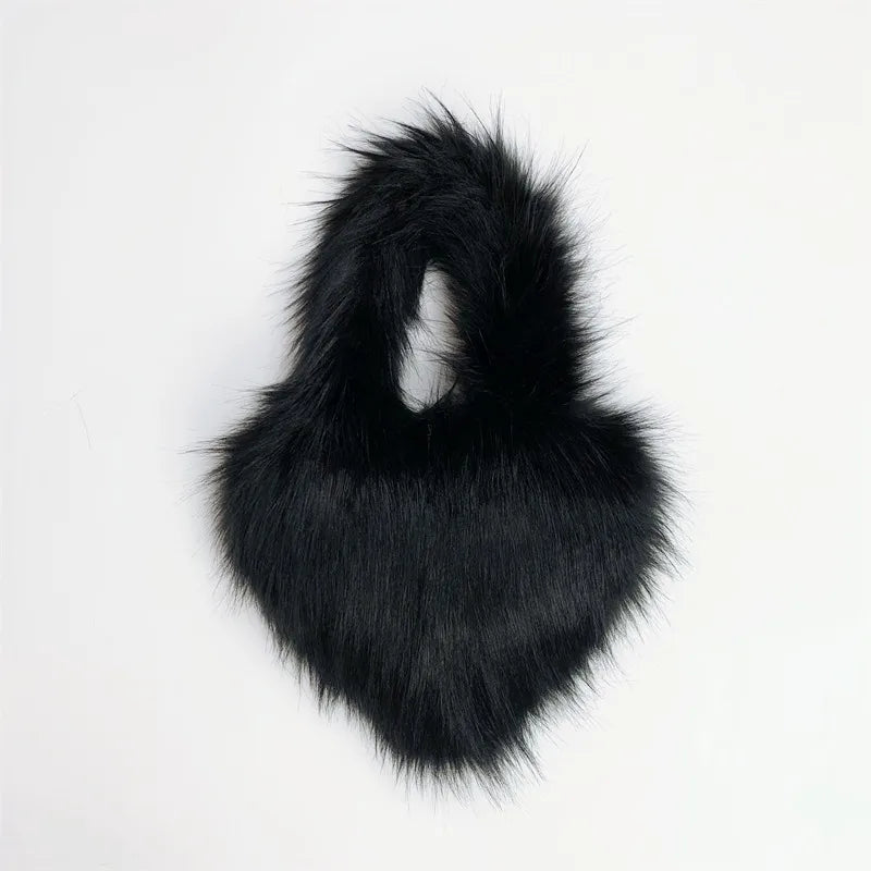 women's autumn&winter artificial wool solid color streetwear heart-shaped magnetic buckle handbag