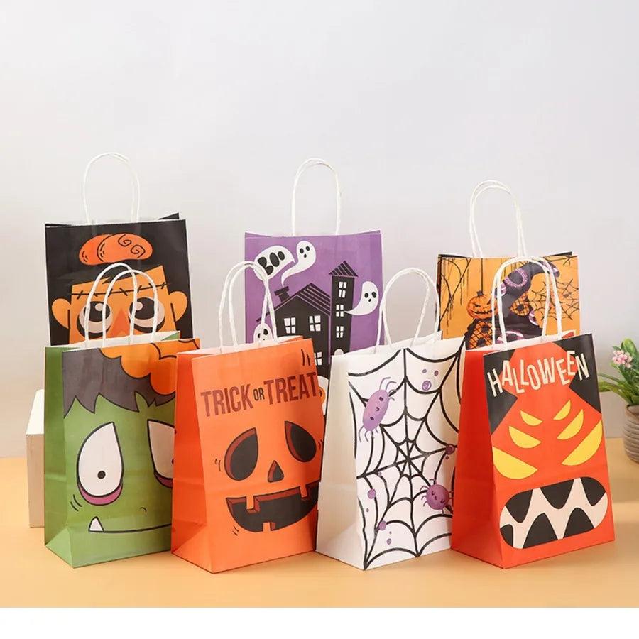 Halloween Party Handheld Kraft Paper Bag Ghost Pumpkin Bag Children's Candy Gift Packaging Cartoon Kraft Paper Bag