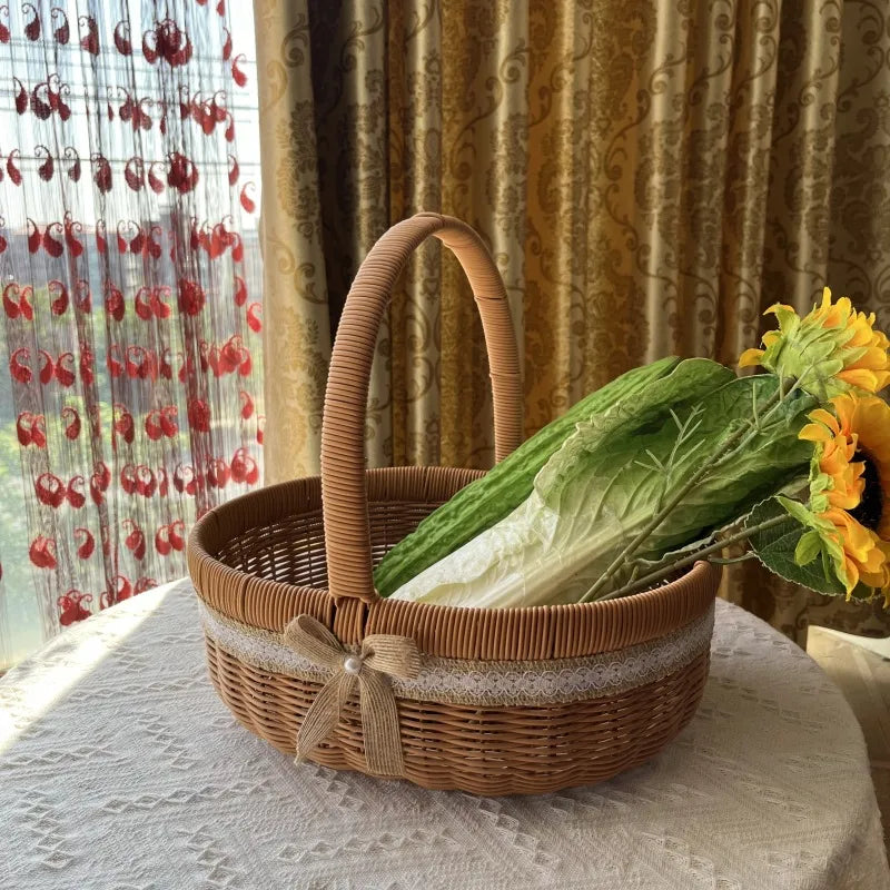 Casual Pastoral Solid Color Imitation Rattan Storage Basket