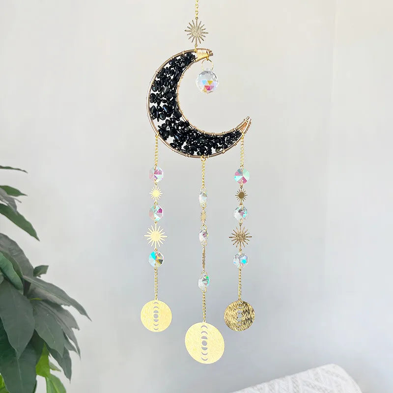 Simple Style Classic Style Geometric Star Moon Crystal Metal Suncatcher Wind Chime Wall Art