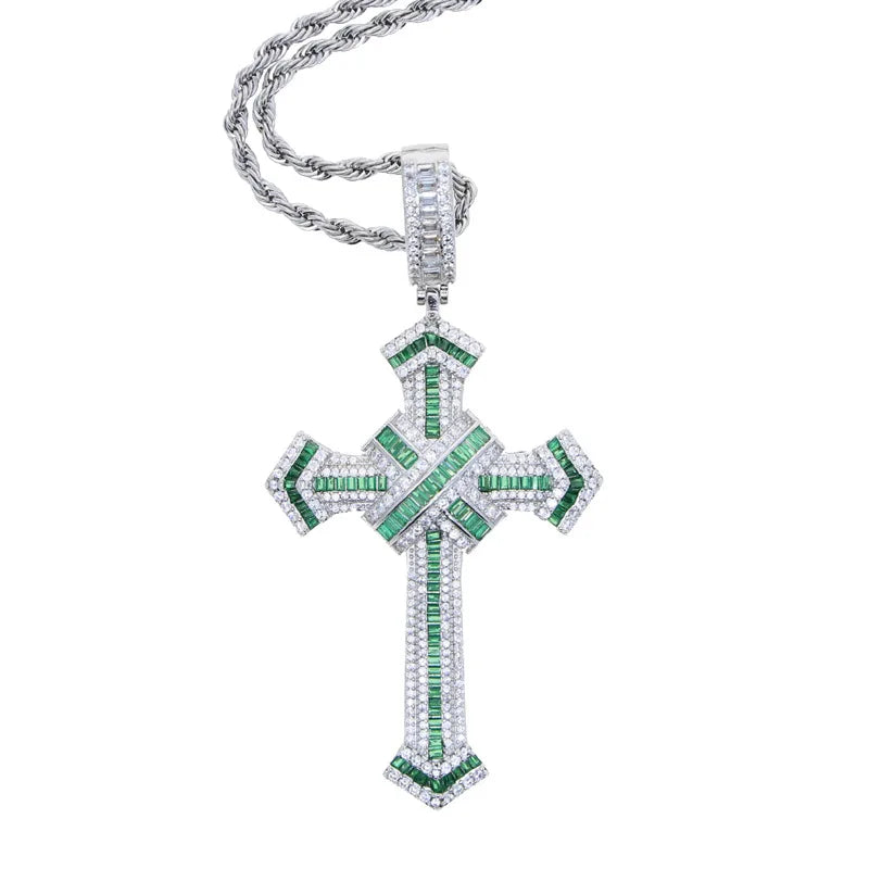 Hip-Hop Cross Copper Inlay Zircon Men's Pendant Necklace