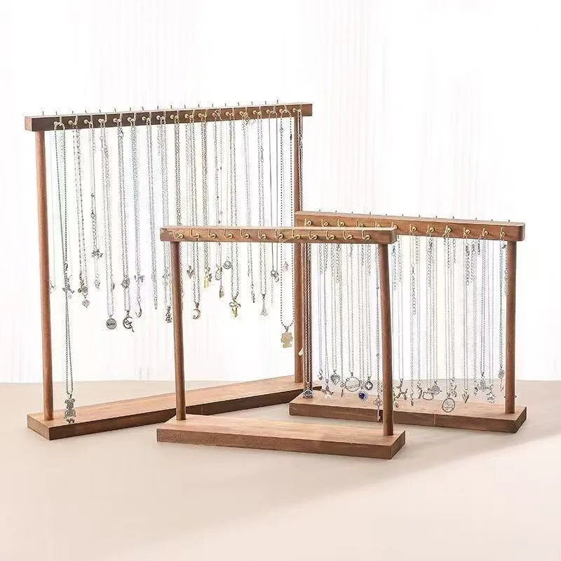 Walnut Color Solid Wood Necklace Jewelry Display Stand Bracelet Pendant Holder Sweater Storage Arrangement Props Simple Style