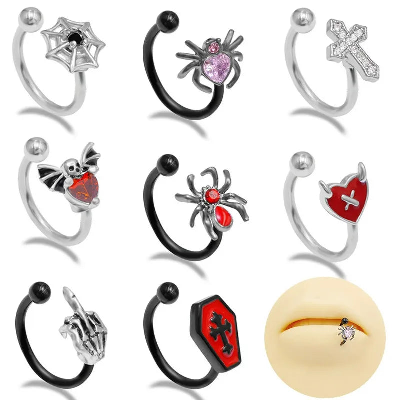 1 Piece Lip Rings Hip-Hop Animal Heart Shape Wings 316L Stainless Steel  Copper Epoxy Plating Inlay Rhinestones Zircon White Gold Plated Lip Rings Ear Cartilage Rings & Studs Nose Rings & Studs
