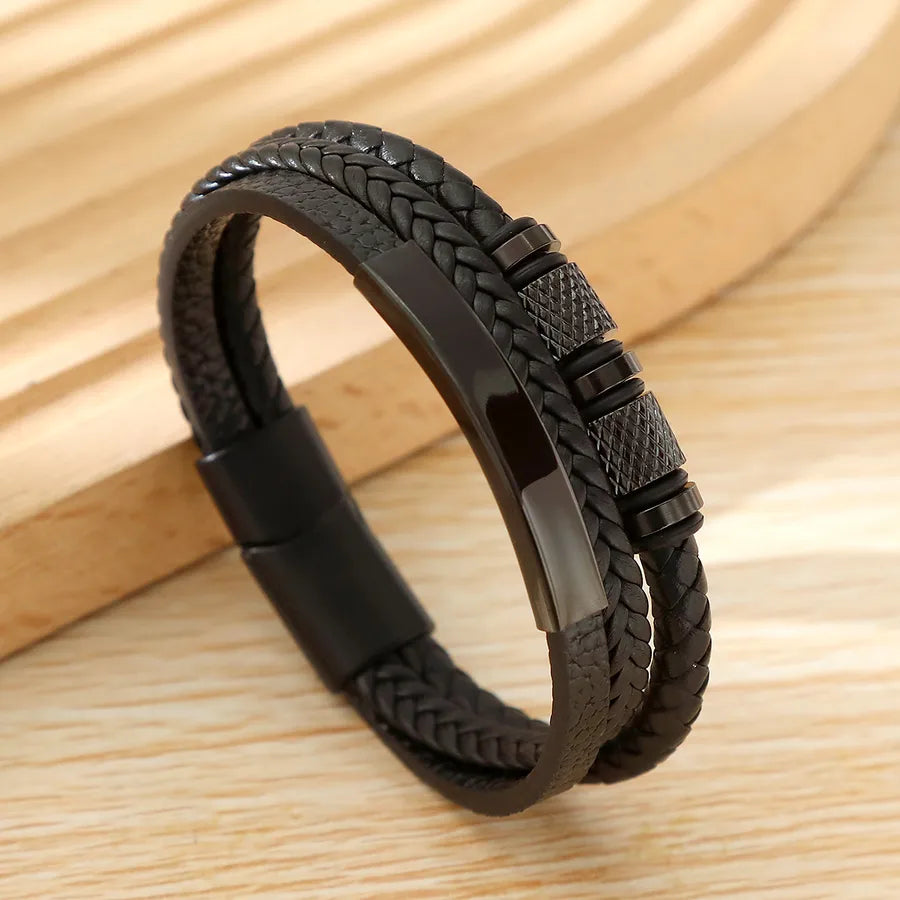 Casual Commute Cool Style Solid Color Pu Leather Layered Men's Bangle