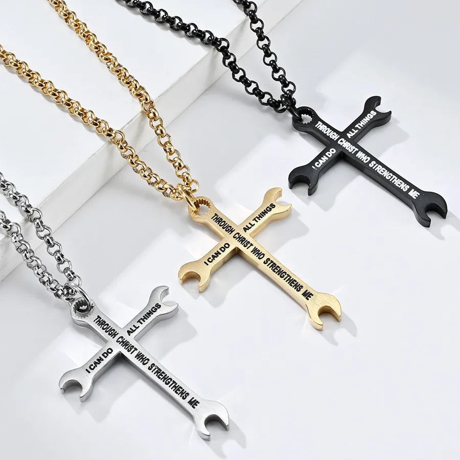Hip-Hop Retro Cross 304 Stainless Steel Polishing Men's Pendant Necklace