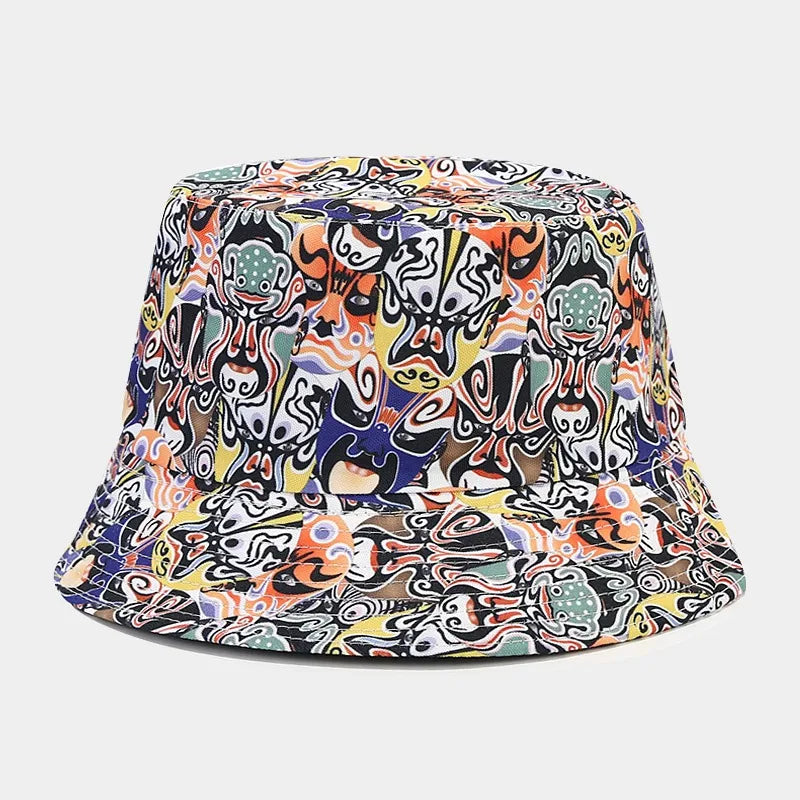 women's elegant basic graffiti printing flat eaves bucket hat
