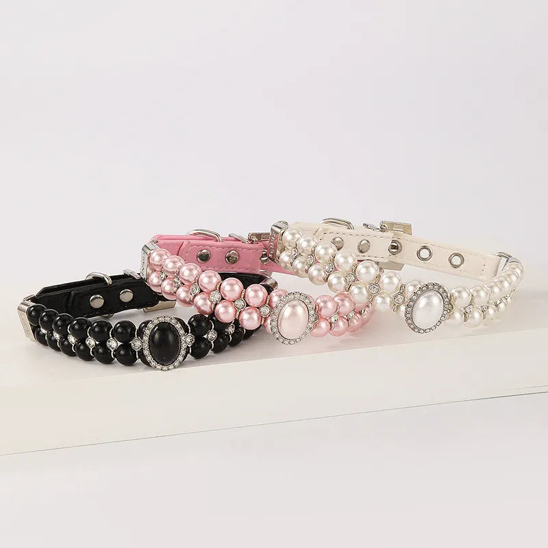 All Seasons Cute Pu Leather Imitation Pearl Geometric Leash Pet Collar