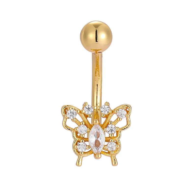 1 Piece Belly Rings Casual Lady Romantic Butterfly 316L Stainless Steel  Inlay Zircon 14K Gold Plated