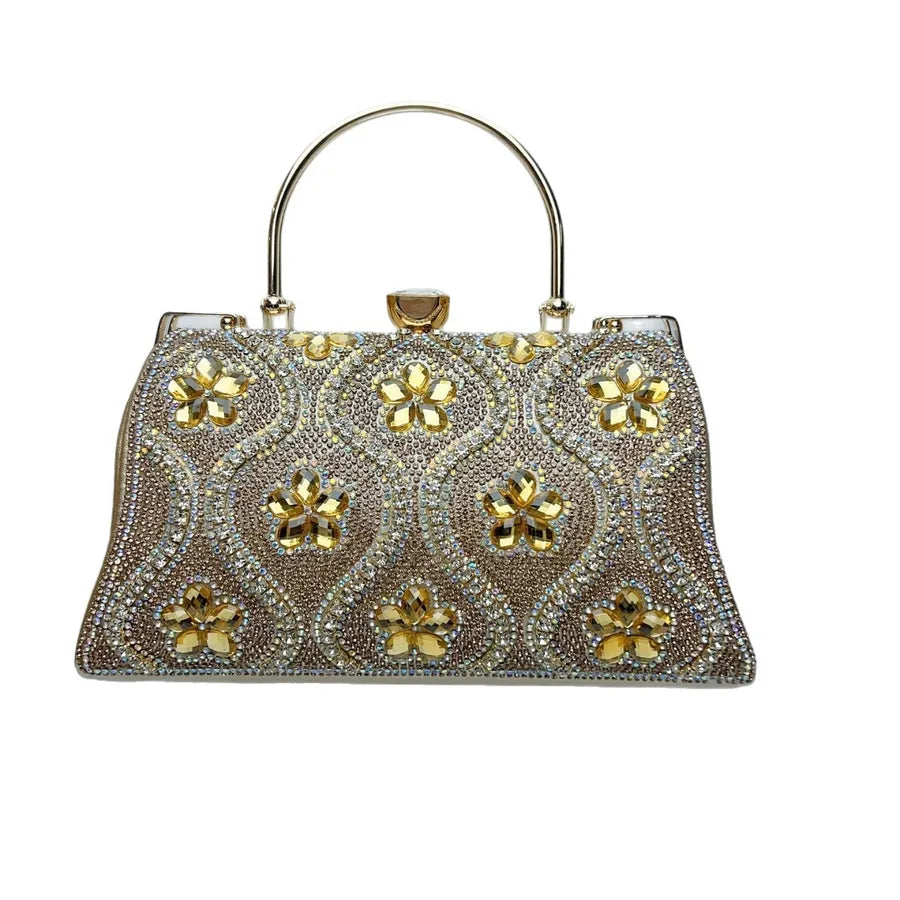 Princess Style Large Capacity Women's Handbag Evening Bag Square Shape Polyester Material Chain Lock Diamond Fashion Elements