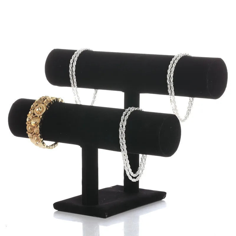 Double Layer Velvet Jewelry Display Stand Watch Bracelet Earring Holder Artistic Style Crafted Rack For Jewelry Store Counter
