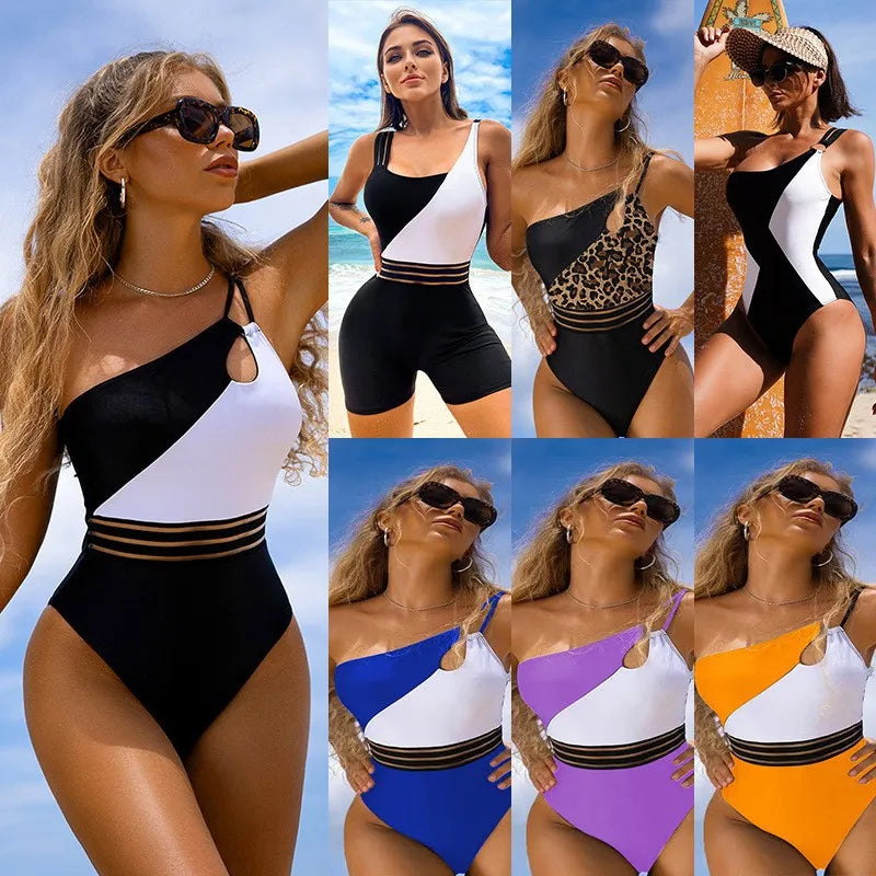 Women's Sexy Color Block Solid Color Leopard 1 Piece One Piece Swimwear