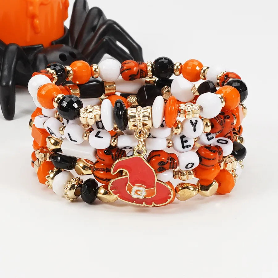 Halloween Party Bracelet Artificial Crystal Soft Clay String Beads Bracelet Pumpkin Ghost Bat Hat Pendant Bracelet Original Design