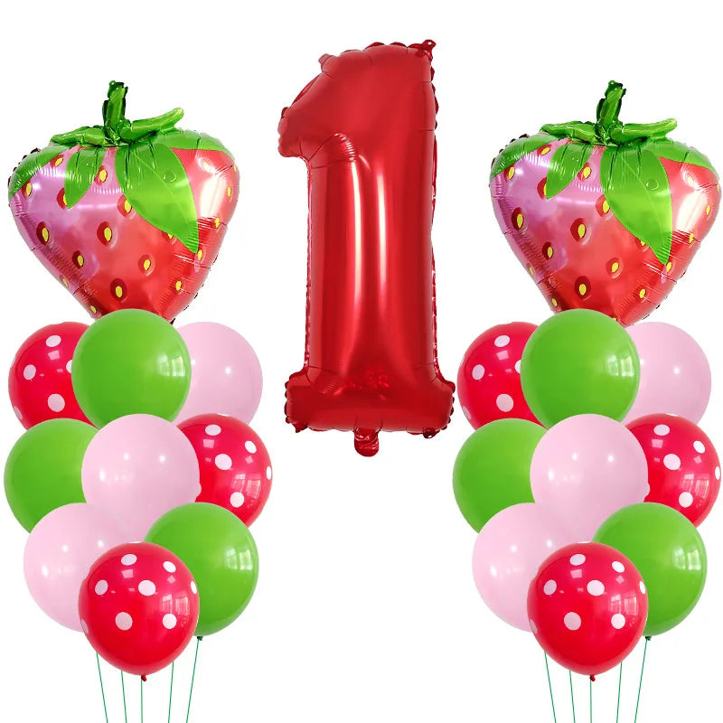 Casual Cute Number Strawberry Aluminum Film Birthday Festival Balloons