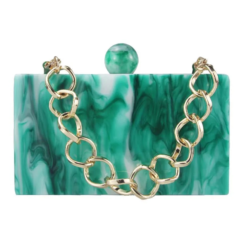 Pink Sky Blue Yellow Arylic Marble Square Evening Bags