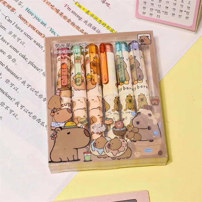 Cute Capybara Fluorescent Pen Student Only Large Capacity Children Color Pencil Thick Transparent Color Soft Head Oblique Head Marking Pen