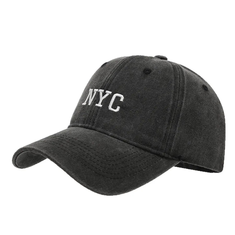 Retro American NYC Letter Embroidery Soft Top Baseball Cap Women's Sporty Summer Hat Face Slimming Men's Sunshade Cap